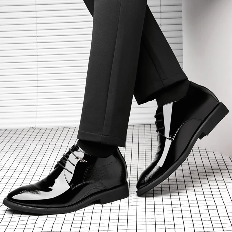 3/6/8 Cm elevator shoes men dress shoes patent leather men heighten formal pointed business oxfords suit mens leather dress shoes