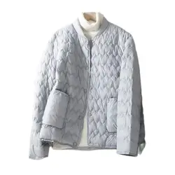 Brand Lightweight Down Cotton Jacket For Spring Autumn Casual Korean Pattern Embossed Loose Women Coat Oversize Regular Length