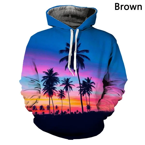 

Loose Scenery Coconut Tree Pantter Hoodie 3D Print Men/women Beach Coconut Tree Pattern Fashion Oversized Hooded