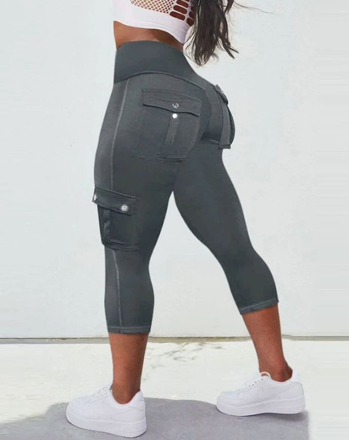 Casual Women's Gym Legging Y2K Pant Pocket Design Quick Dry Running Fitness High Elastic Tight High Waist Capris Sports Leggings