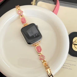 Elegant Gold - Plated Metal Strap for Women’s Smartwatch Bracelet (Gold Pink)