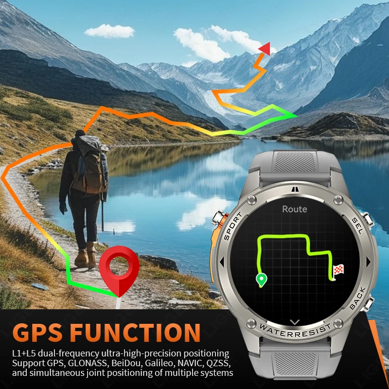 LIGE 5ATM Smart Watch 1.43" AMOLED Screen Voice Call Outdoor Sports Watches Men Waterproof 500mAh Battery Health GPS Smartwatch
