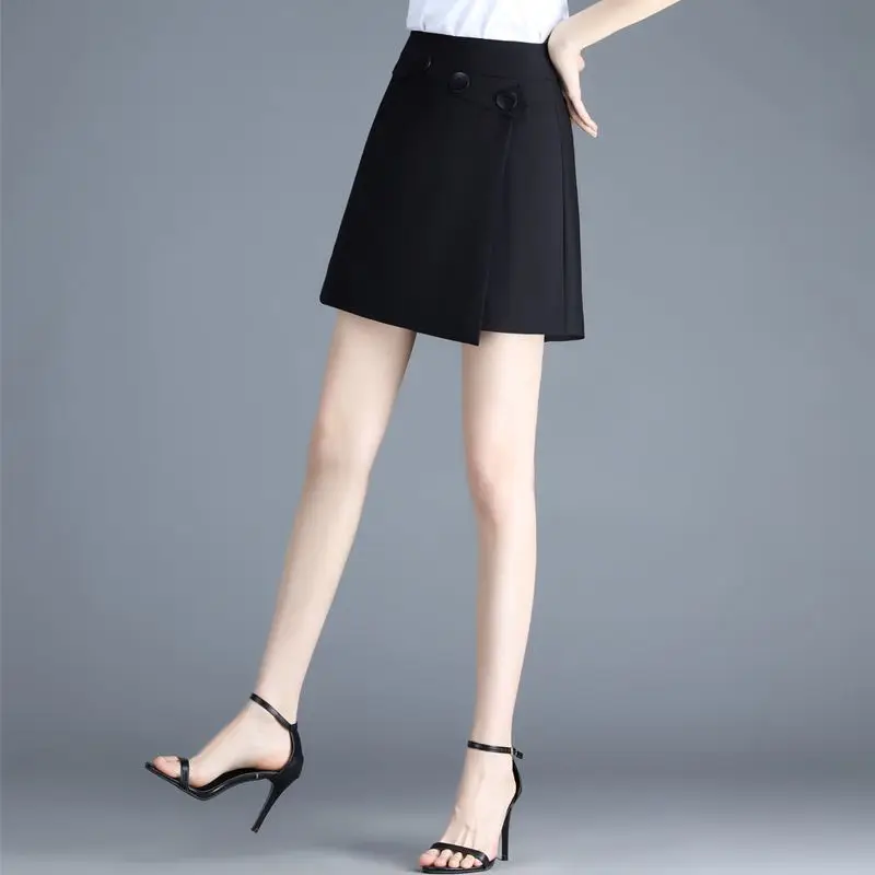 Simplicity Commute Solid Color High Waist Shorts Women's Clothing Korean Casual Button Irregular Patchwork Pants for Female