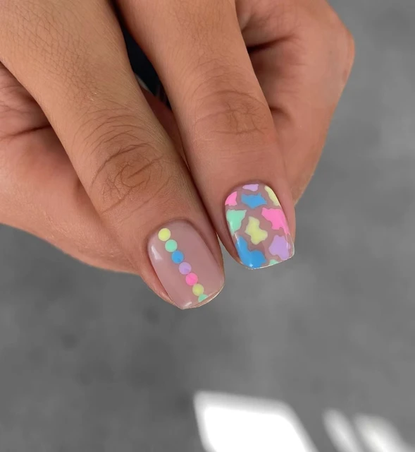 24PCS Short colourful press on nails cartoon drawing press on nails cute sweety nails for girl women gift 2