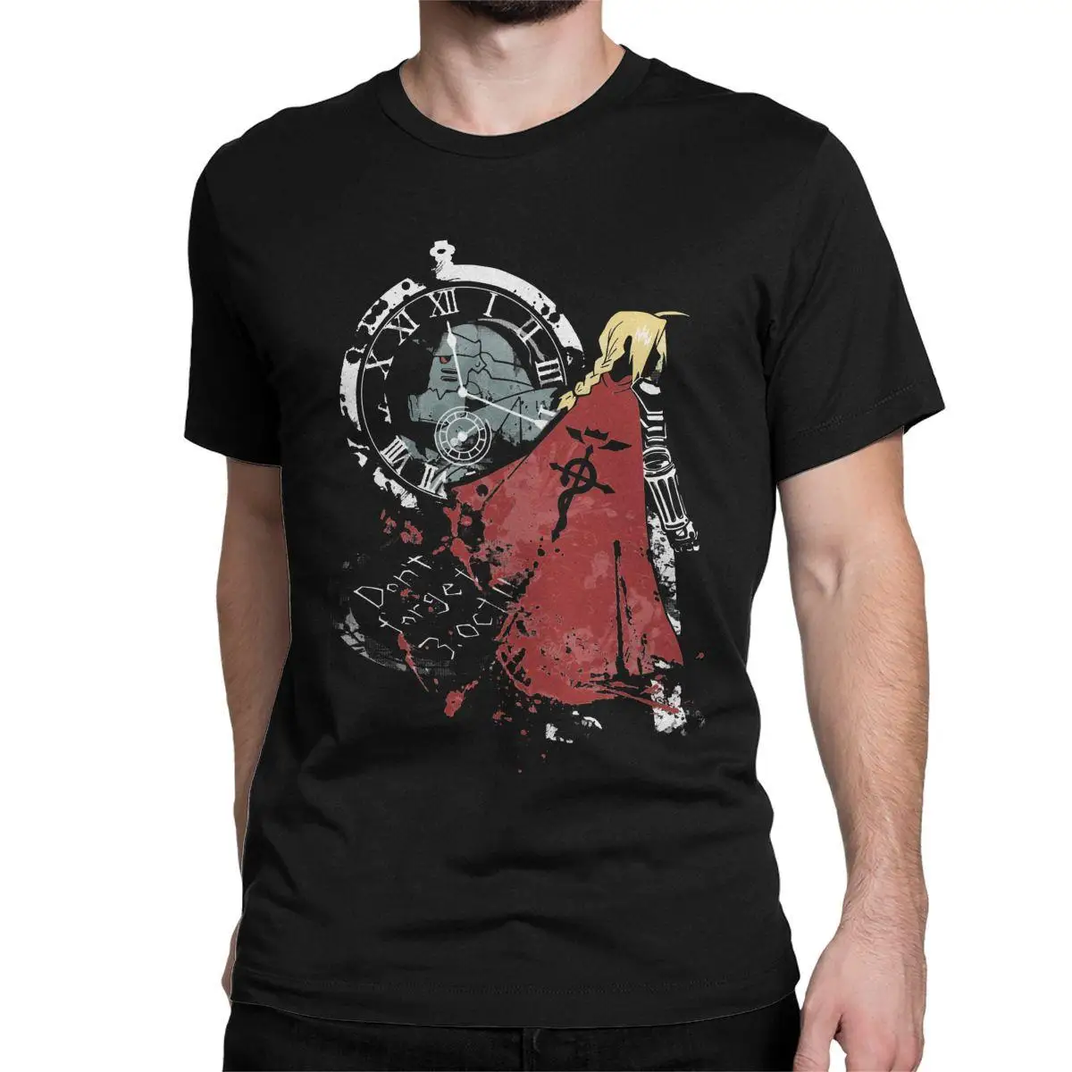 

Fullmetal Alchemist T-Shirts Men Elric Edward Brotherhood FMA Anime Leisure Cotton Tees Short Sleeve T Shirt Plus Size Clothing