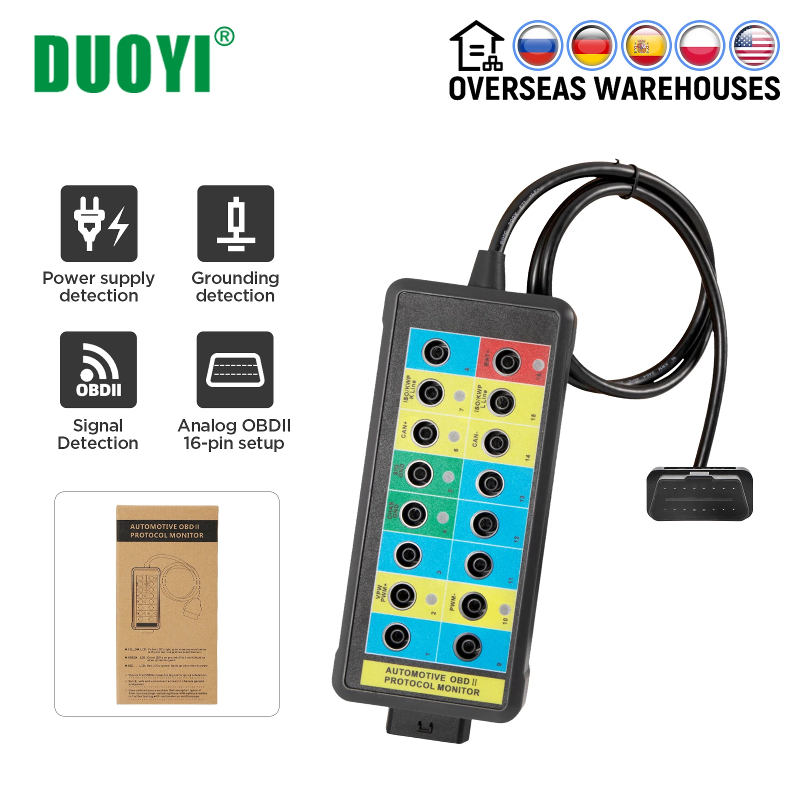 

DY29 OBD2 Automotive Diagnostic Protocol Detector 16 PINS Car CAN Test OBD II Diagbox 4mm Banana Plug Decoder for Oscilloscope