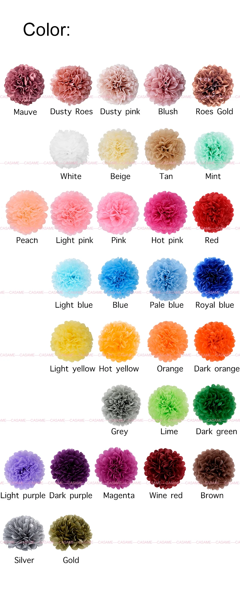 10 Stück 6 Zoll bunte elegante Seidenpapier-Pom-Pom-Dekorationen für Partys, Hochzeiten und Veranstaltungen – Detail 2