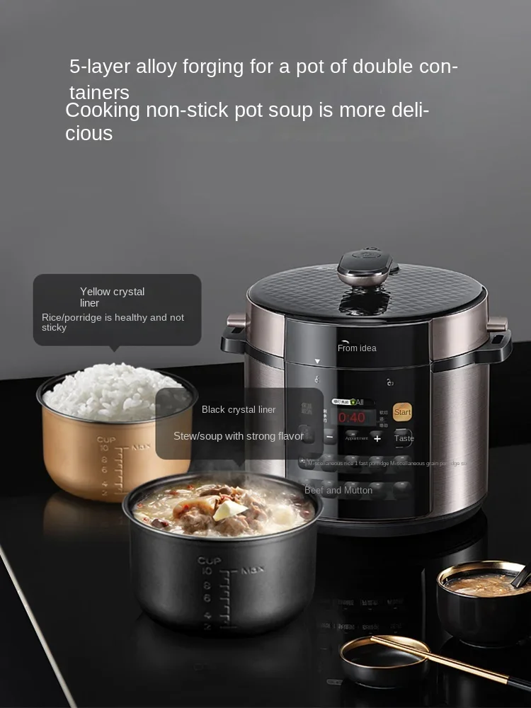 220V Midea Multifunctional Electric Pressure Cooker with 5L Dual Inner Pot for Rice Steaming, Cooking and Stewing
