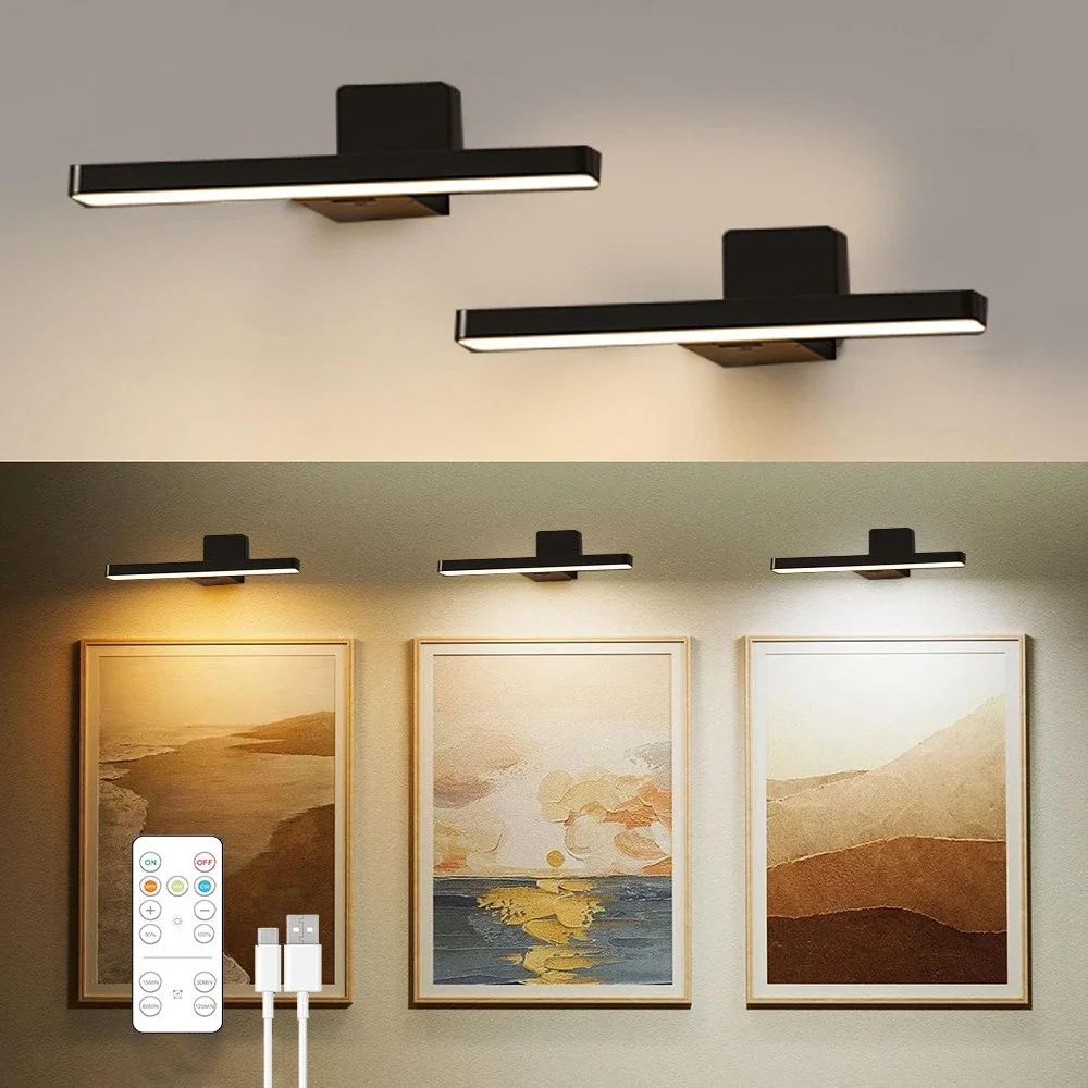 2PCS Wireless Wall Lamp Rechargeable Remote Control Mural Lamps LED Mirror Lights for Living Paintings Bedroom Bathroom Lighting