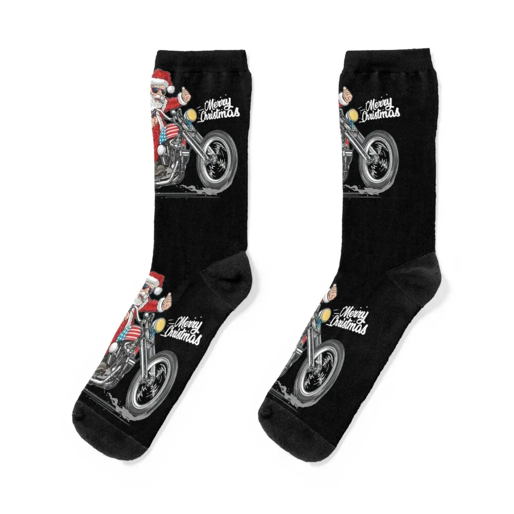 

Biker Christmas Gift, Biker Santa Riding Motorcycle Socks heated snow Wholesale Crossfit Luxury Woman Socks Men's