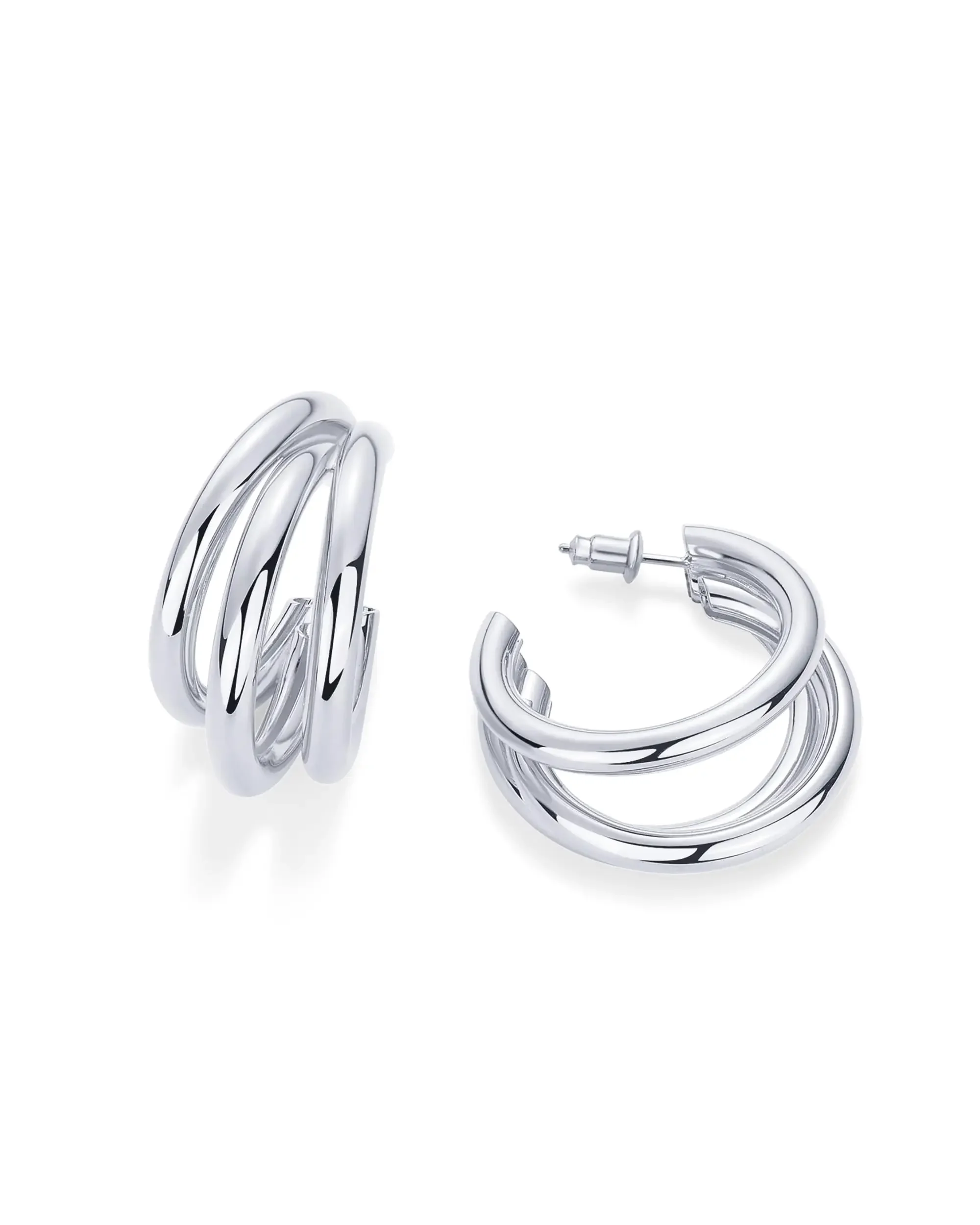 Women 14K Gold Plated Chunky Multi Hoop Earrings Lady Hypoallergenic Trendy Triple Split Loop Huggie Earrings Popular Jewelry 6