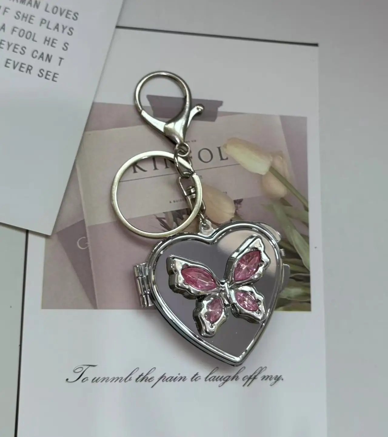 Butterfly Love Double-Sided Folding Portable Makeup Mirror Keychain Pendant