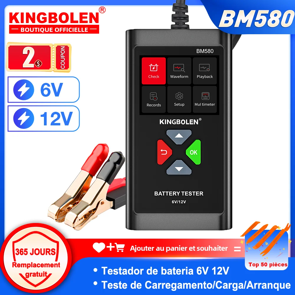 Vente Kingbolen BM550 Voiture électrique 6V 12V 24V Affichage numérique  intelligent multifonctionnel Test professionnel de diagnostic de batterie -  Banggood Français Mobile