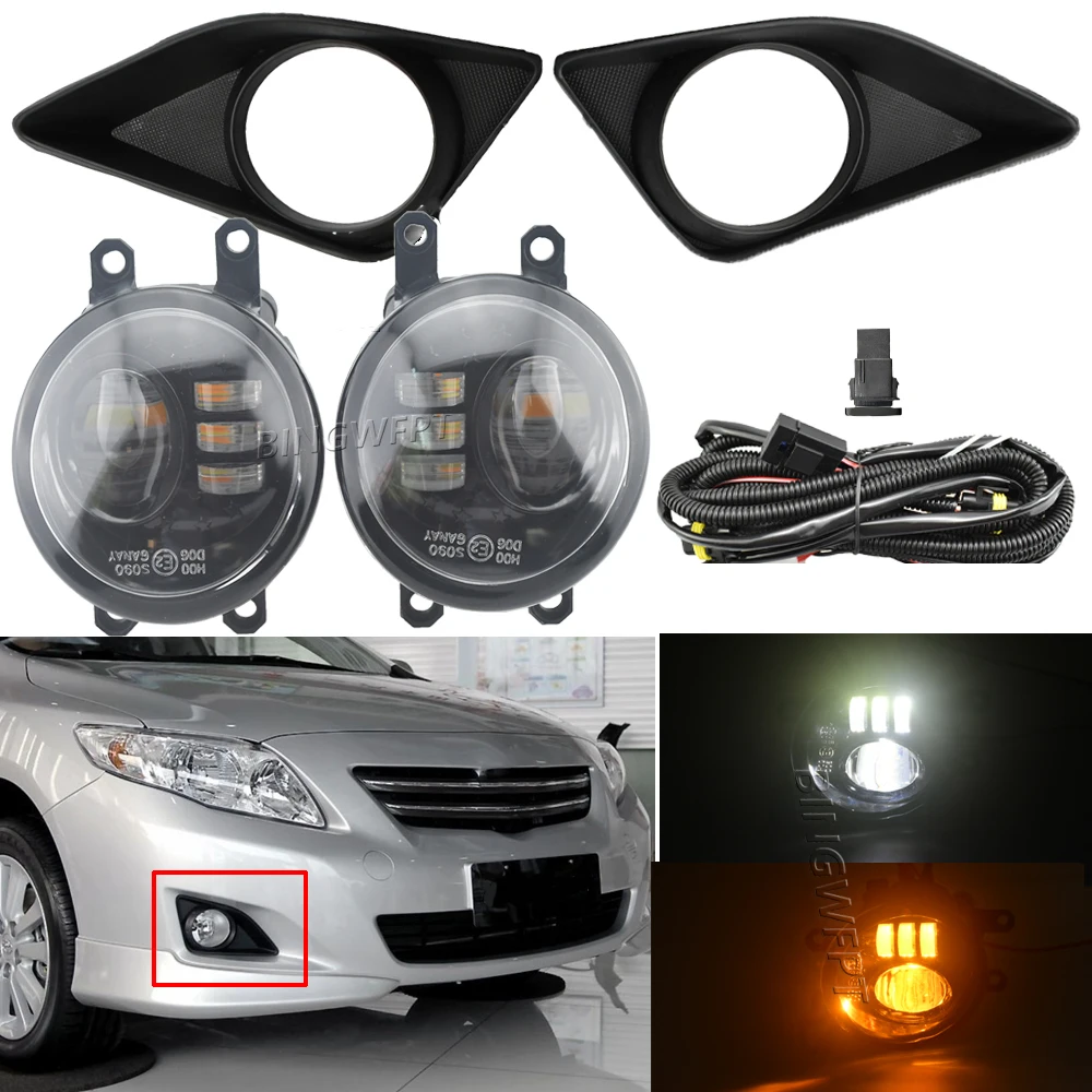 

1Set For Toyota Corolla 2008 2009 2010 Led Fog Lights Fog Lamp Assembly Fog Light Cover Grill Headlight Foglights Frame Frames