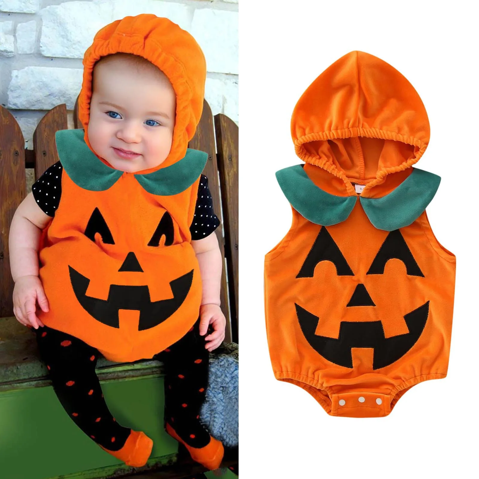 

0-3Y New Cosplay Halloween Bodysuit Toddler Baby Kid Pumpkin Print Sleeveless Romper Jumpsuits Tops Baby Clothes Party Costumes