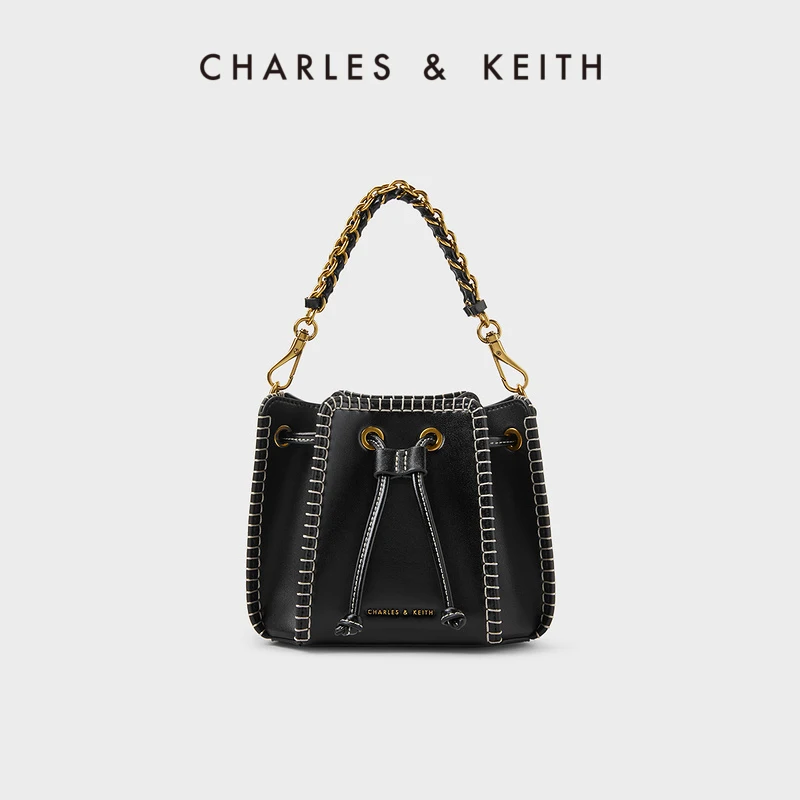 

CHARLES&KEITH23 Autumn new CK2-10782180 Vintage sewing hand crossbody bucket bag for women