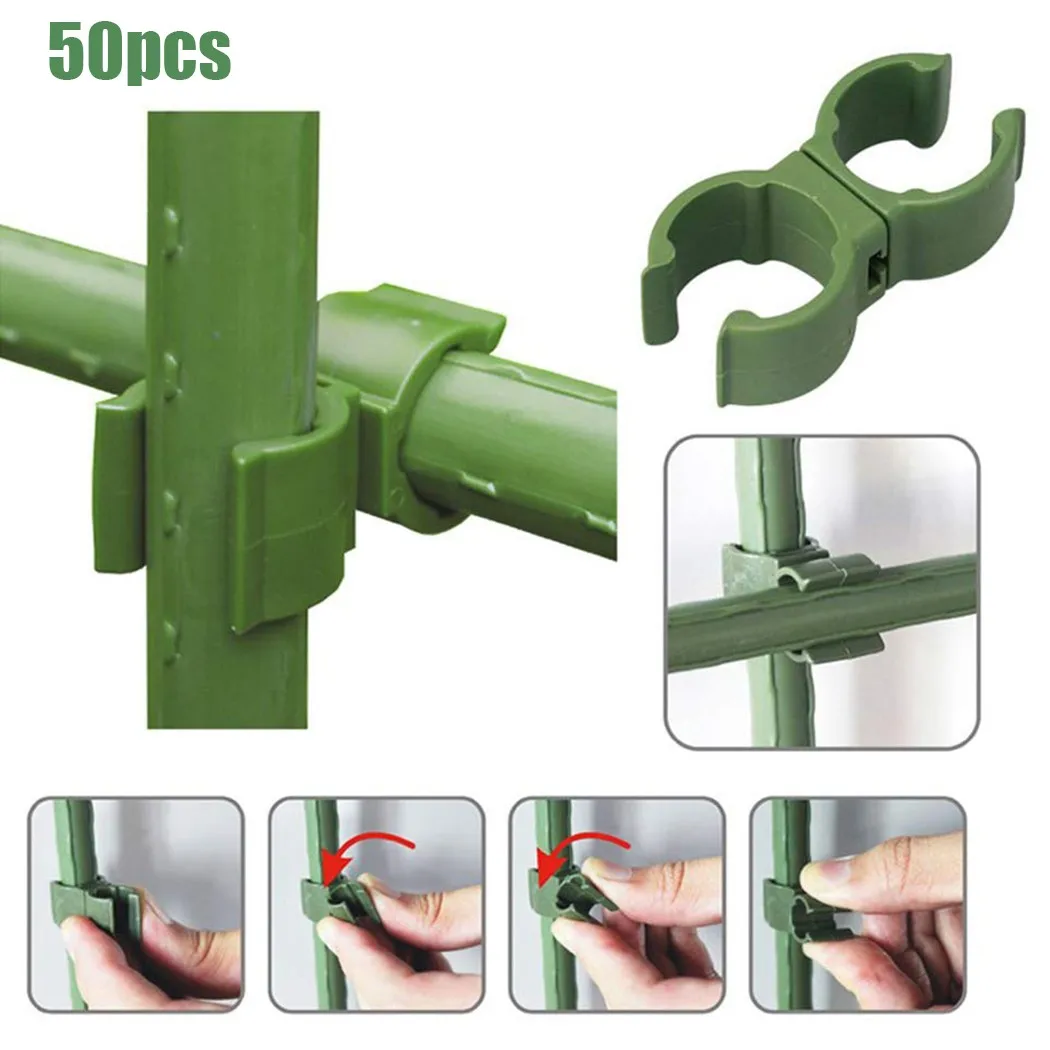 50pcs Plant Trellis Connector Clip 16mm Stake Clips Gardening Support Connector For Fixed Garden Frame Rod Greenhouse Clip
