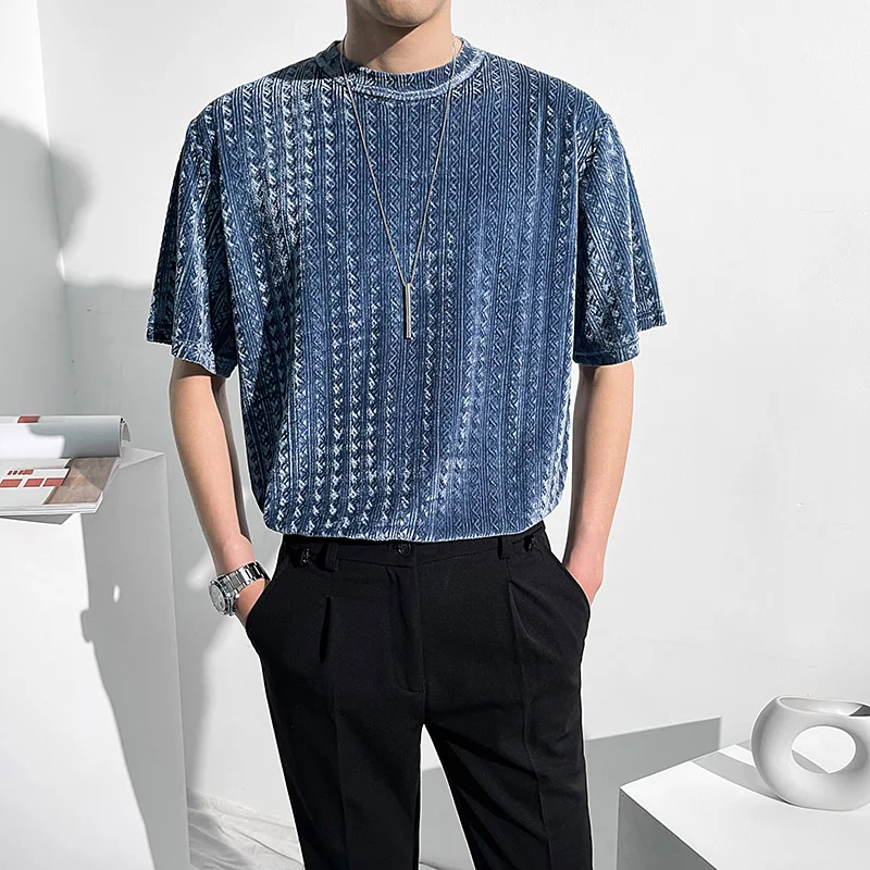

Men Iice Silk Short Sleeve 2024 Casual Round-Neck Solid Color Short Sleeve T-Shirt Breathable Elastic Force Clothing Loose A135