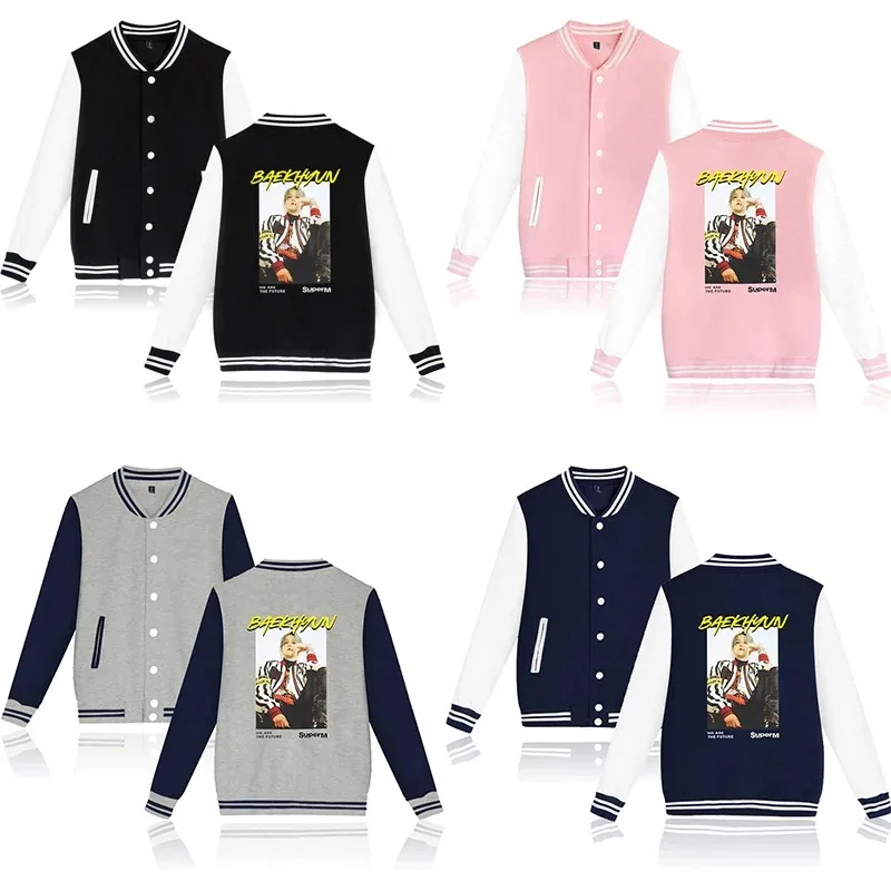 New fashion hip hop kpop super baekhyun men women baseball jacket hoodie long sleeve sport hoodies jackets tops