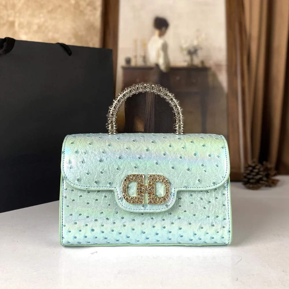 حقيبة يد نسائية متقدمة بنمط النعامة مرصعة بالألماس...