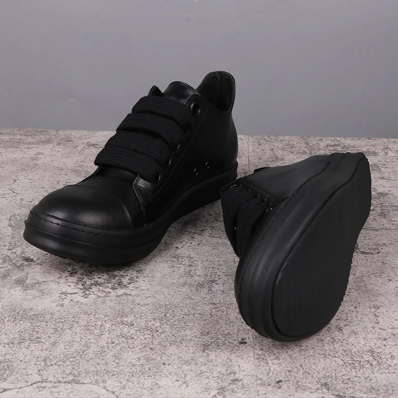Popular Men's Sneakers Leather Shoes for Woman All Black Solid Men's Casual Shoes Jumbo Shoelace Women's Sneakers 3