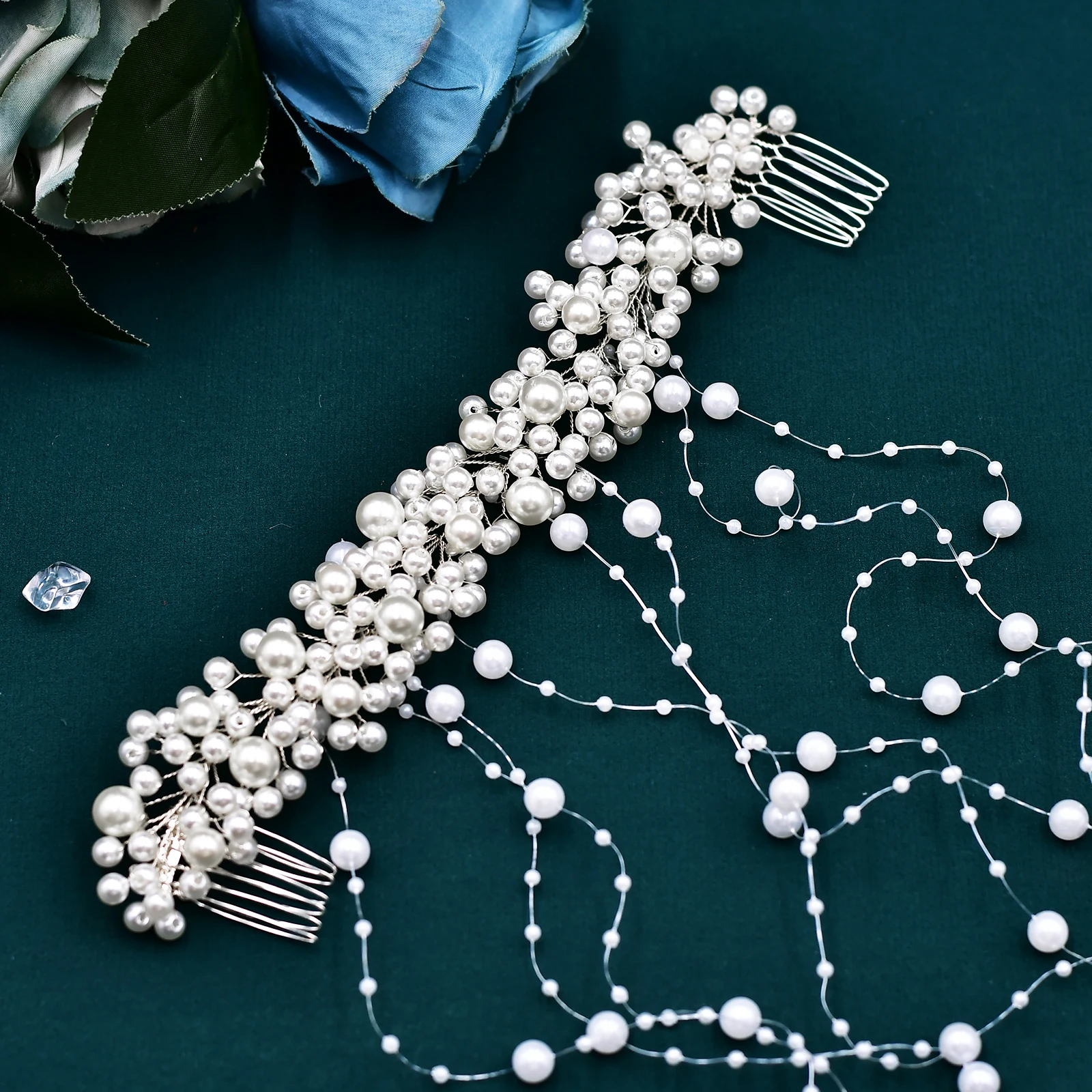 Elegant Bride Pearl Hair Comb Tassel Beads Wedding Hair Accessories Bridal Tiara Bachelorette Party Decoration Headdresses HP600