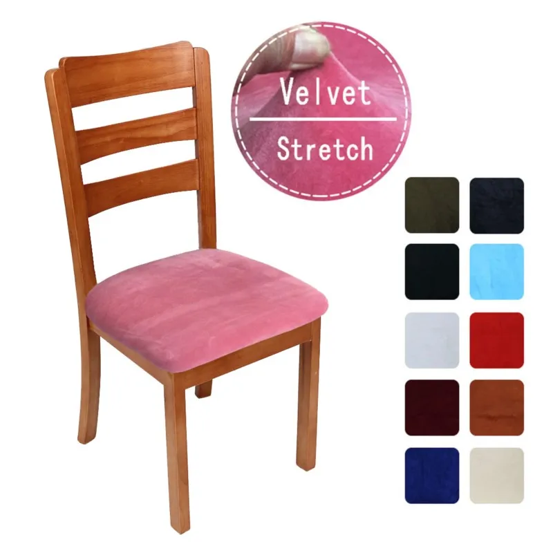 VelvetChairCushionCoverStretchHotelRestaurantStrapChairSeat
