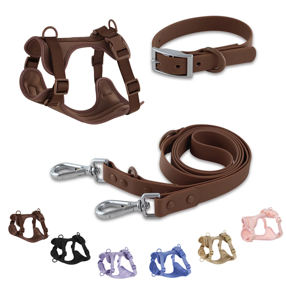 Double Dog Leash PVC Comfortable Dog Harness Adjustable Chest Strap Three-Piece Set Collars-f-Harnesses & Leashes Suit