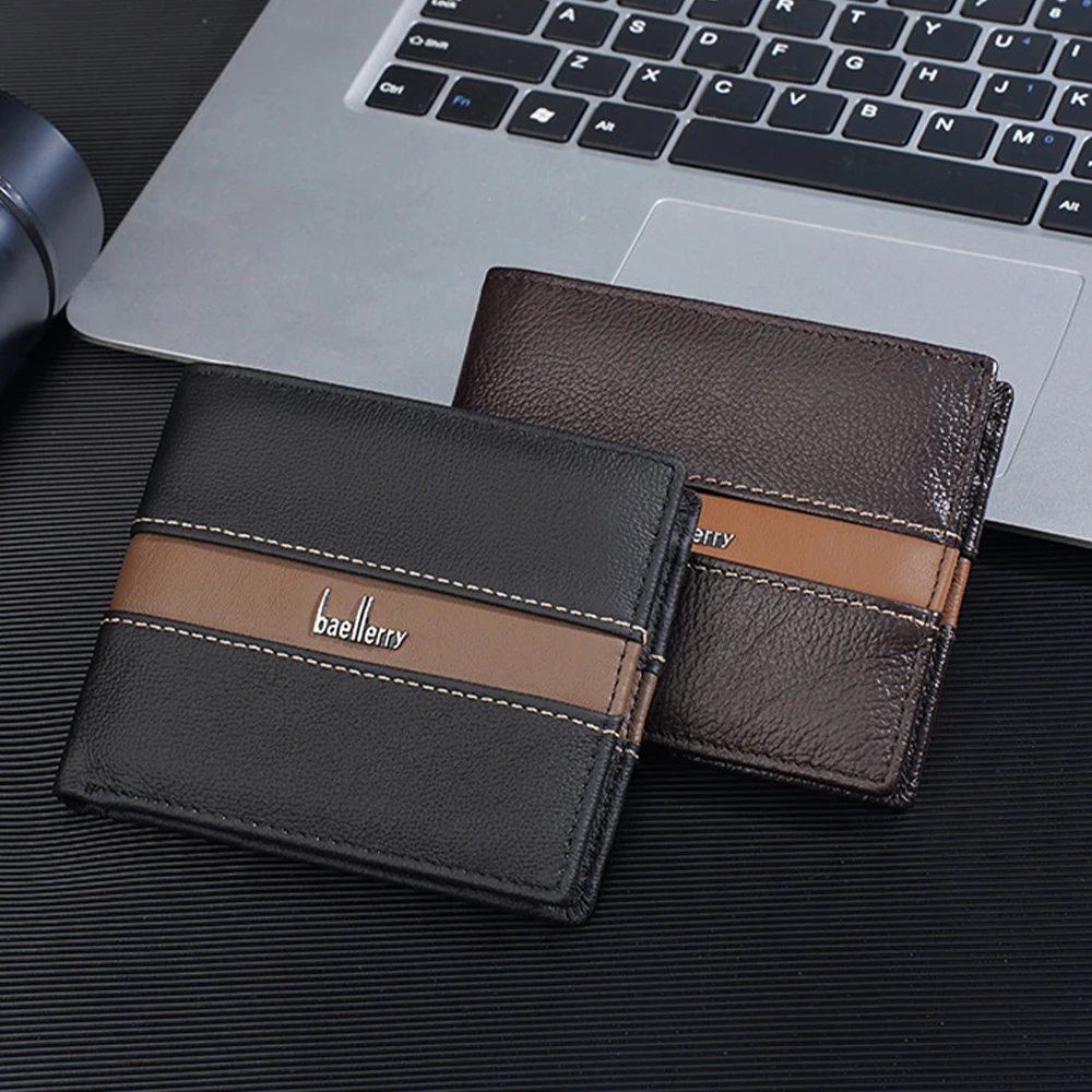 1Pcs/Baellerry Thin Men's Wallet with Zipper Coin Pocket, 9 Card Slots, Large Capacity, Simple Card Holder, Business Gift
