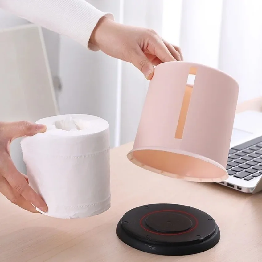 1 Pcs Plastic Tissue Box Round Living Room Pumping Box Creative Cylinder Multifunctional Household Toilet Roll Paper Storage Box 3