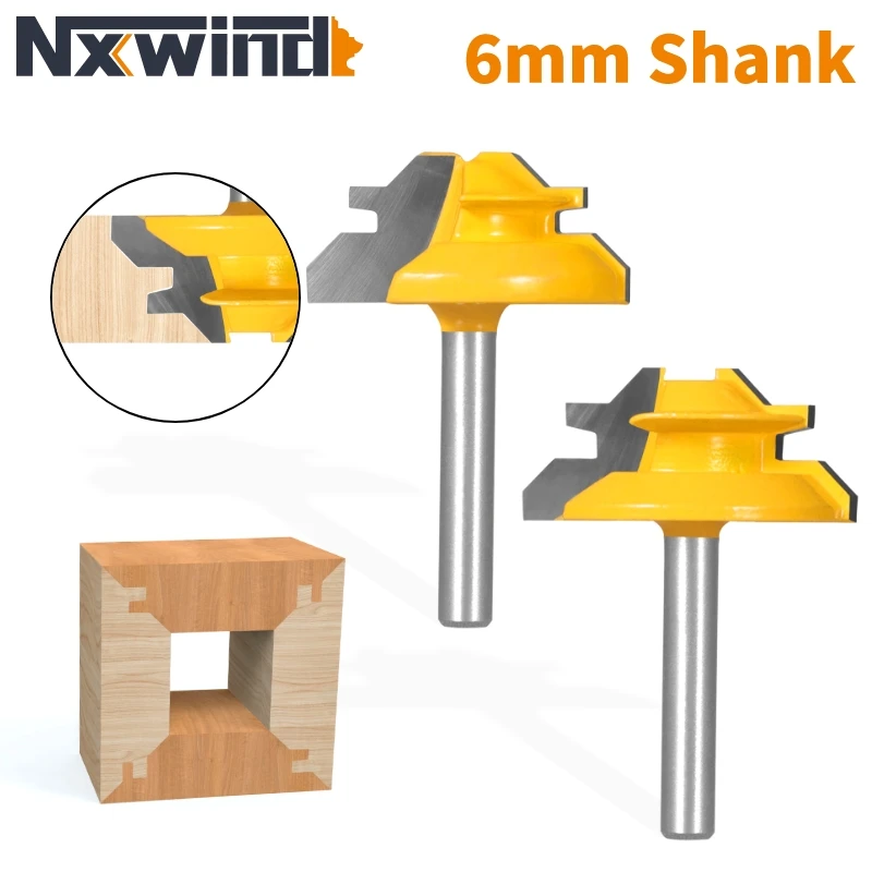 

NXWIND 1PC 6MM Shank 45° Degree Lock Miter Router Bit Woodworking Milling Cutter For Wood