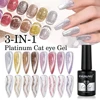 CHUNSHU 3in1 Sparkle Reflective Cat Magnetic Gel Nail Polish 10ml Platinum Sliver-light Shine Cat Eye Glitter Nail Gel Varnish 1