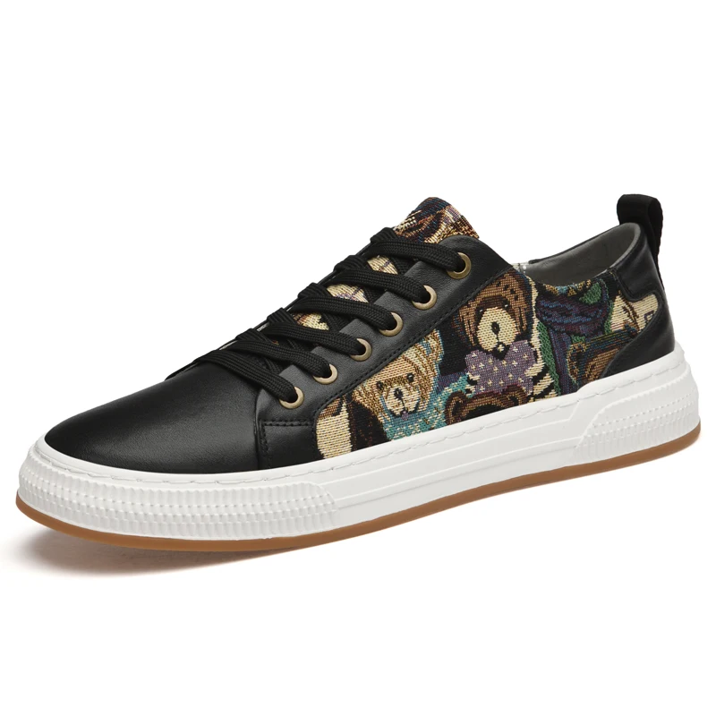 

Popular Casual Shoes Men Genuine Leather Casual Sneakers for Men Black White Leather Sneakers Men Non-Slip Sport Casual Shoes