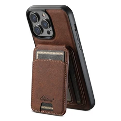 Premium Magnetic Leather Card Holder Phone Case with Detachable Cover - iPhone 14 Pro (Suit Brown)