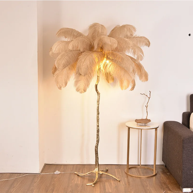 

Modern Luxury Tree Branch Feather LED Floor Lamp High-grade Ostrich Corner Standing Light for living room Bedroom Hotel Decor