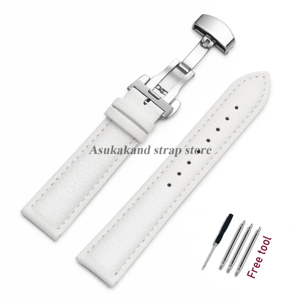 Premium Calfskin Litchi Leather Watch Strap with Butterfly Buckle