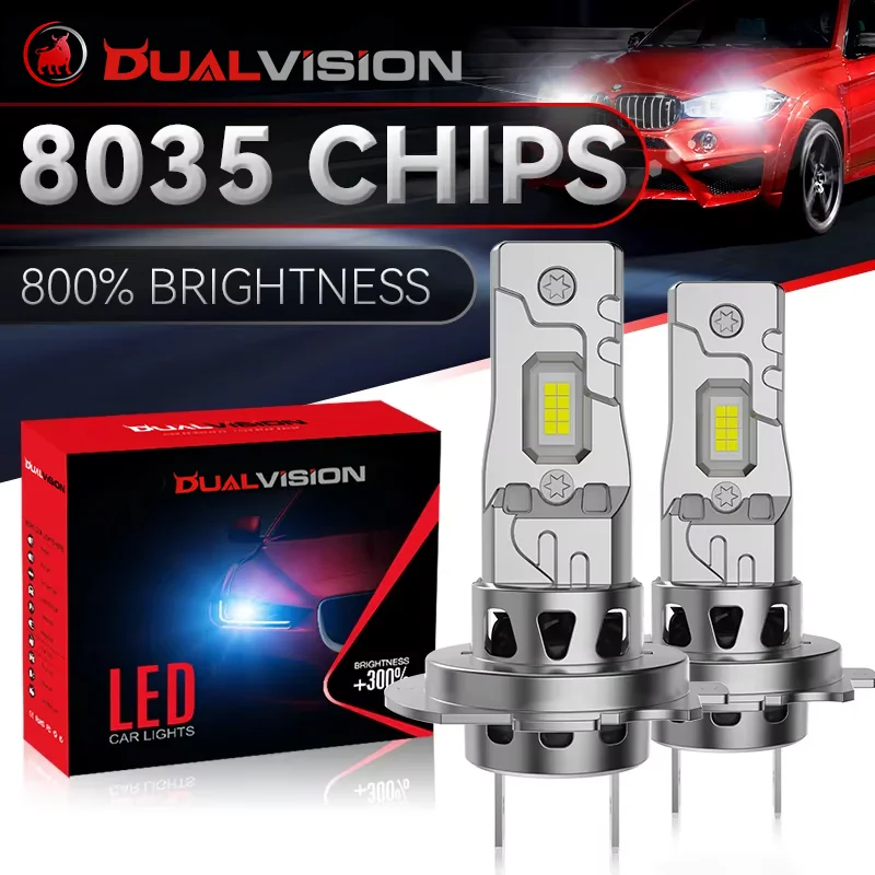 Dualvision H7 H4 LED Headlight 6500K White High Low Beam Car Light 16PCS 8035 CSP Turbo Fan 1:1 Mini Auto Led Lamp 12V 24V Truck