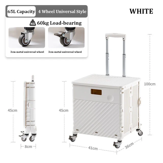 65L Nagy Kapacitású Bevásárlókosár Otthoni Hordozható Összecsukható Kocsi Piknik Vásárláshoz Élelmiszerbolt Kézbesítési Kis Expressz - Image 6