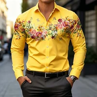 Chemises pour hommes à motif floral papillon de style romantique européen, coupe ajustée de luxe, manches longues, pour le bureau ou les occasions formelles 5