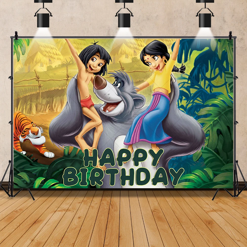 Fondo de fotografía con tema Mogg del libro de la selva de Disney, tela  personalizada para fiesta de feliz cumpleaños para niños, pancarta de  estudio fotográfico, suministros de decoración, accesorios ..., image size:1000x1000