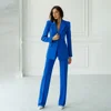 Chic Solid Women Suits Fashion Peak Lapel One Button Wedding Party Tuxedo Basic Simple Casual Smart Daily Female Pants Sets 1