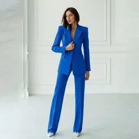 Chic Solid Women Suits Fashion Peak Lapel One Button Wedding Party Tuxedo Basic Simple Casual Smart Daily Female Pants Sets 1
