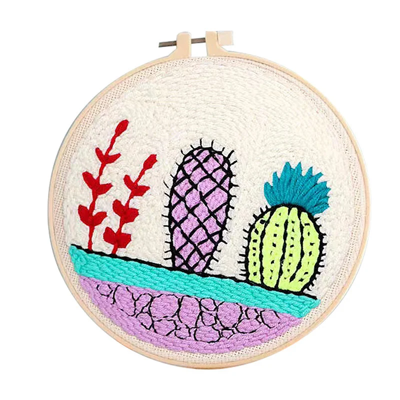 

DIY Cactus Plant Embroidery Poke Wool Yarn Kit Handmade Punch Needle Artwork For Manual Beginner School Wook Kit