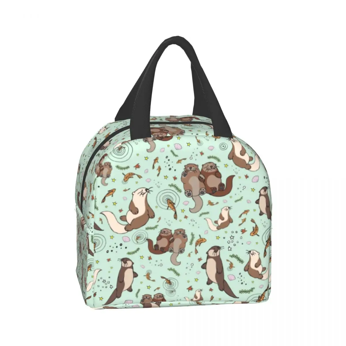 Custom Otters In Blue Lunch Bag Men Women Warm Cooler Insulated Lunch Boxes for Adult Office