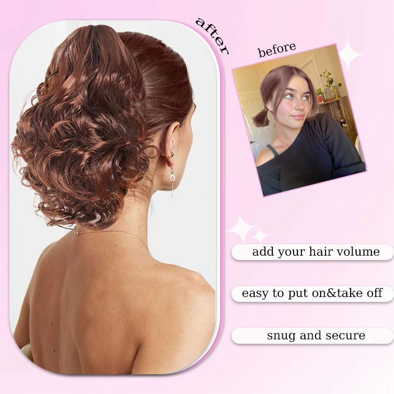 10inch Wavy Hair Ponytail Extensions Hairpiece Short Wavy Claw Clip Ponytail with Drawstring for Women Daily Party Use Hair Wig