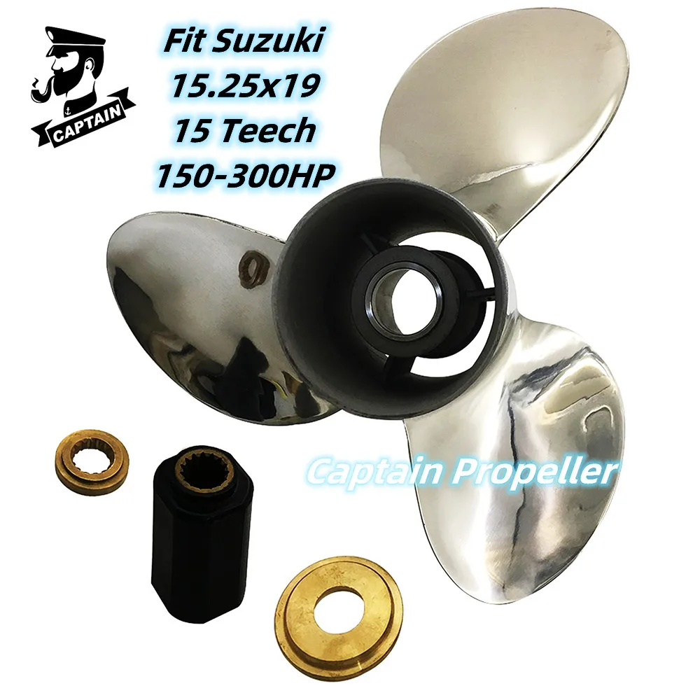 Captain Boat Propeller 15.25x19 Fit Suzuki Outboard Engines 150 175 200 250 300HP Stainless Steel 3 Blade 15 Tooth Spline LH captain propeller 16x21 fit suzuki outboard engines df200 df225 df300 stainless steel 15 tooth spline rh 99105 00800 21p