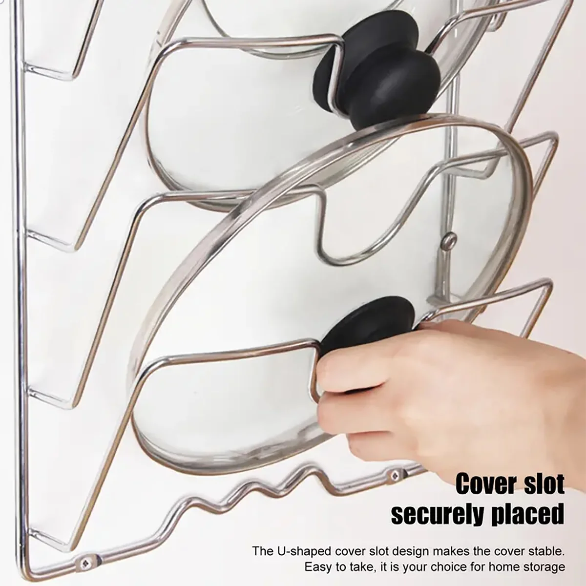 Space-saving pot lid organizer Non-slip design Safe storage of kitchen supplies Suitable for all kinds of pot lids cookware
