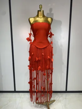 Women Sexy Off Shoulder Tassels Bodycon Bandage Dresses Elegant Evening Party Luxury Birthday Cocktail Wedding Guest Gowns 1