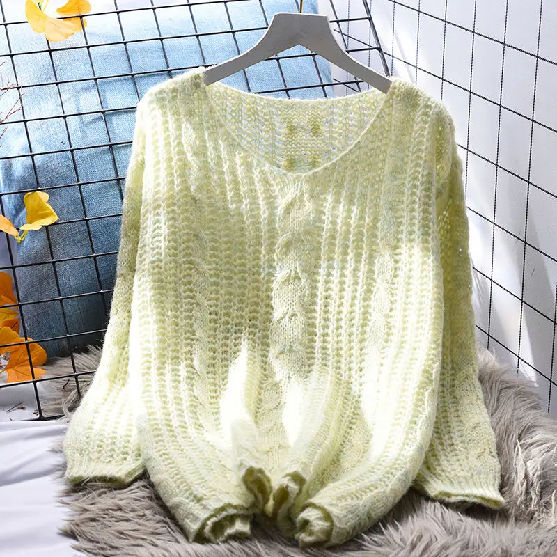 

Fashion Winter Women's Sweater Hollow Out Fashion Sueter Knitted Pullover Loose Female Tops Jumper New Autumn Clothing V9