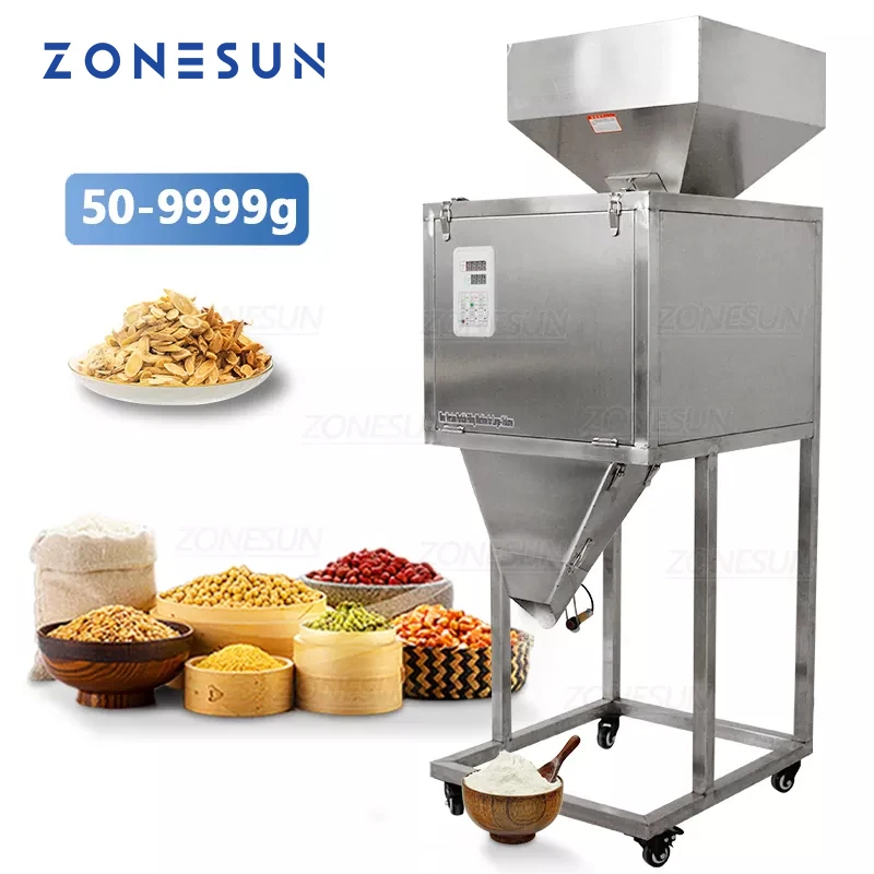 

Полуавтоматическая машина ZONESUN для взвешивания сухих порошков, 50-9999 г, материалы для риса в гранулах, оборудование для упаковки пищевых продуктов